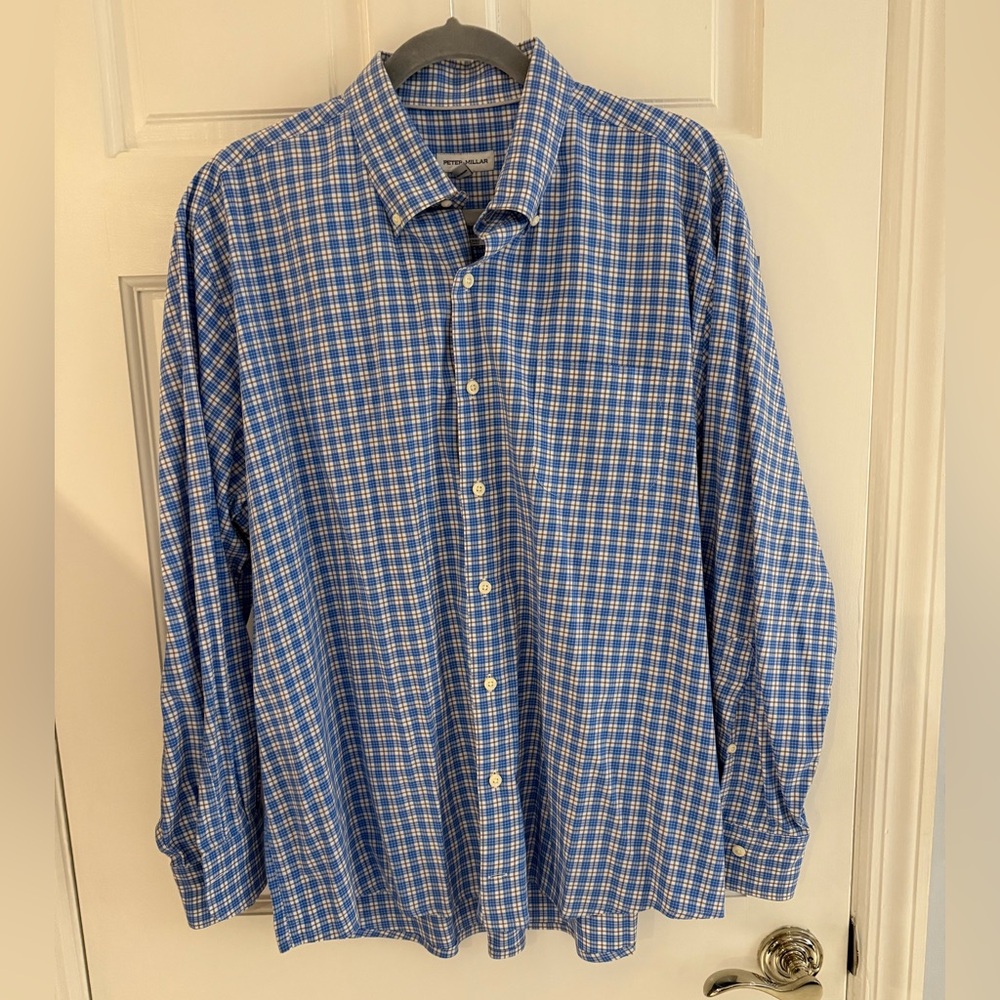 Peter Millar Blue and White Plaid Shirt